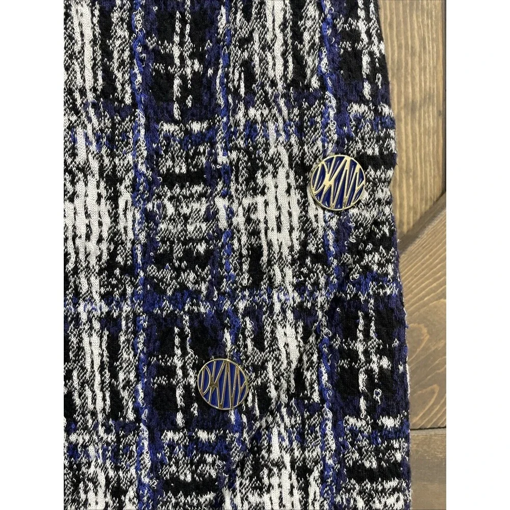 DKNY Women's Tweed Sheath Dress Jewel Neck Sleeveless Blue Black White Size 10 - Picture 4 of 12